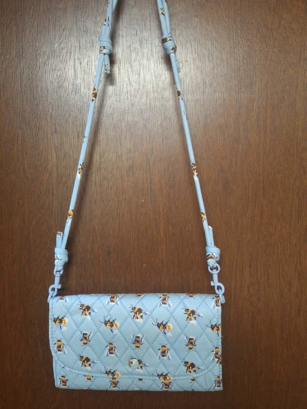 Light Blue Vera Bradley Quilted Crossbody Bag with Bee Print